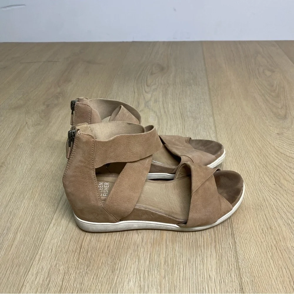 Eileen Fisher Sport Suede Criss Cross Banded Wedge Platform Sandals